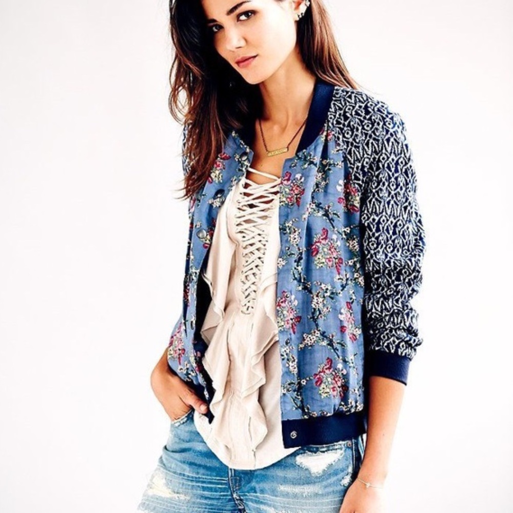 FREE PEOPLE Floral Bomber Style Jacket